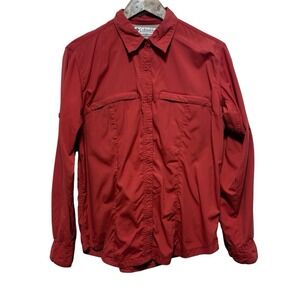 Columbia Blouse Womens L Orange GRT Long Sleeve Button Up Fishing Hiking Vented